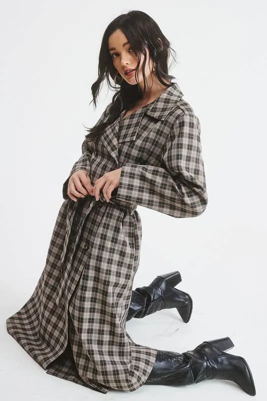 PLAID LONG TRENCH COAT