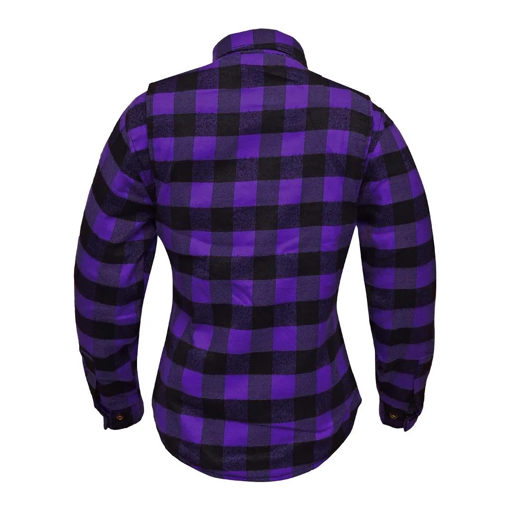 RIDERACT® Women Flannel Shirt Purple Road Series Reinforced Flannel Motorcycle Shirt