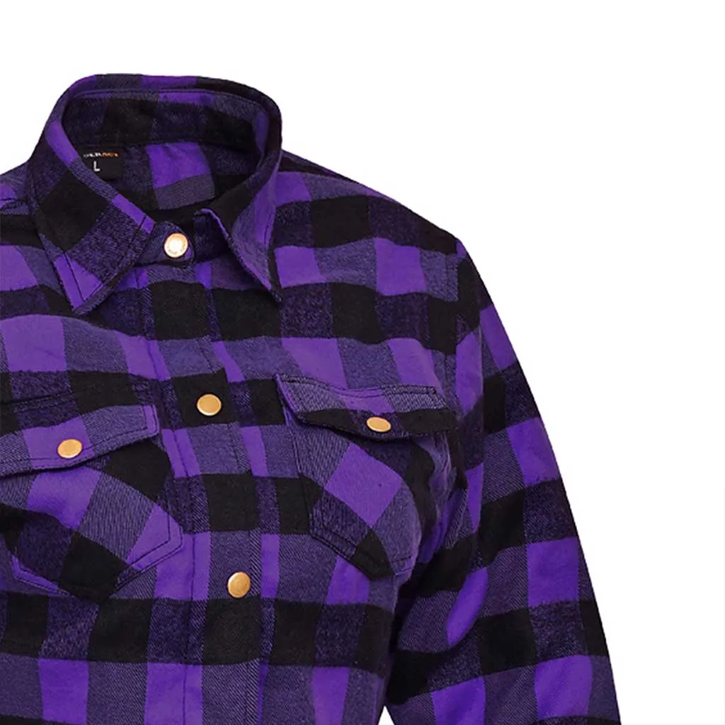 RIDERACT® Women Flannel Shirt Purple Road Series Reinforced Flannel Motorcycle Shirt