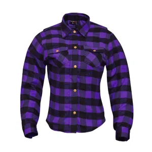 RIDERACT® Women Flannel Shirt Purple Road Series Reinforced Flannel Motorcycle Shirt