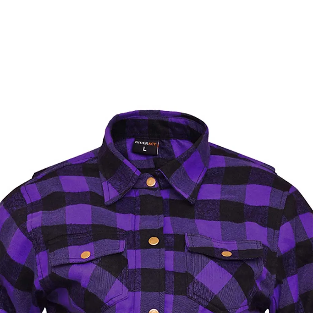 RIDERACT® Women Flannel Shirt Purple Road Series Reinforced Flannel Motorcycle Shirt