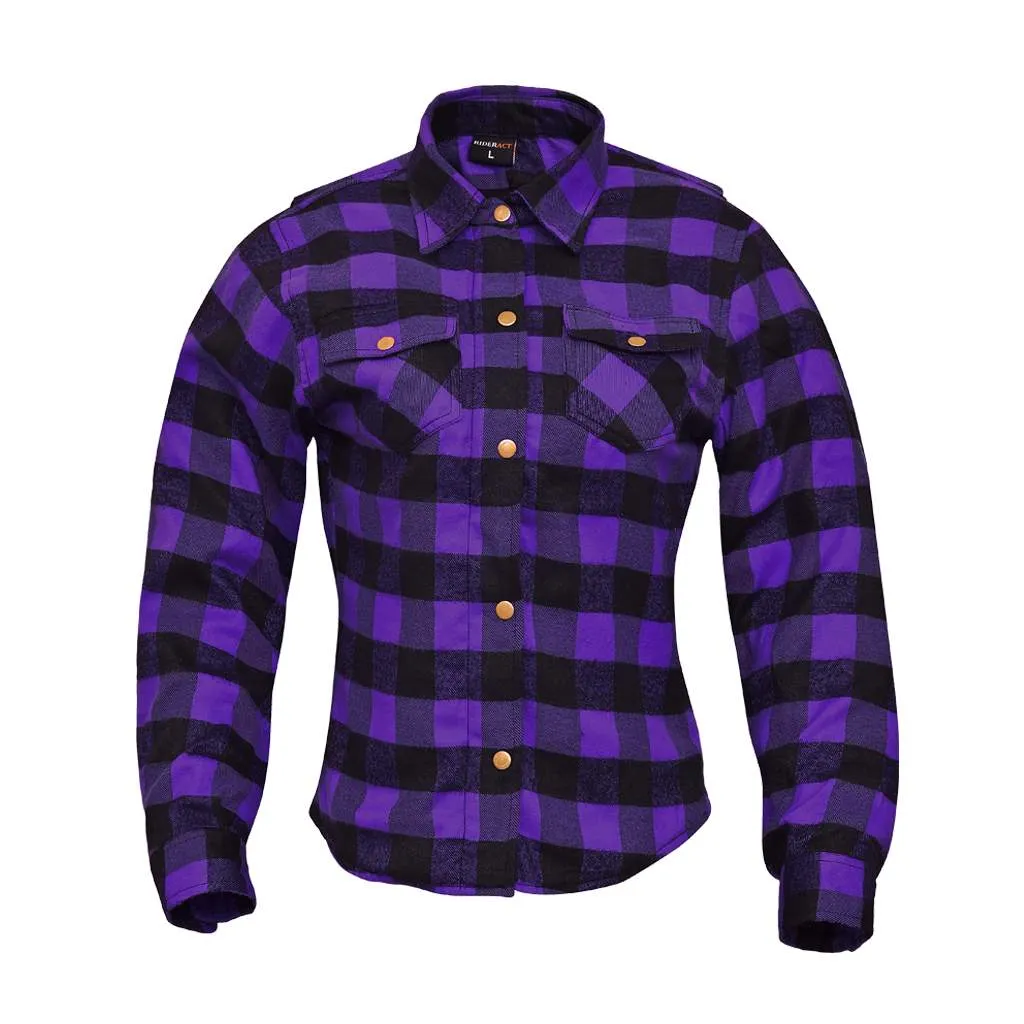 RIDERACT® Women Flannel Shirt Purple Road Series Reinforced Flannel Motorcycle Shirt
