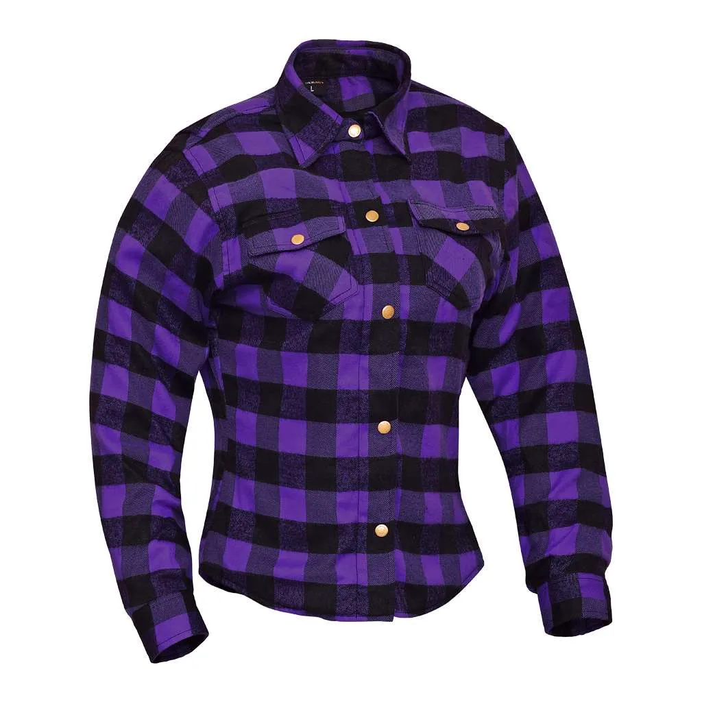 RIDERACT® Women Flannel Shirt Purple Road Series Reinforced Flannel Motorcycle Shirt