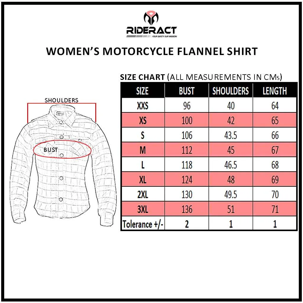 RIDERACT® Women Flannel Shirt Purple Road Series Reinforced Flannel Motorcycle Shirt