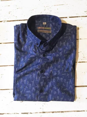 SARA MAESE SS Button-Down Shirt- NAVY
