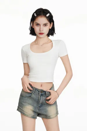 Slim Fit White Cropped T Shirt