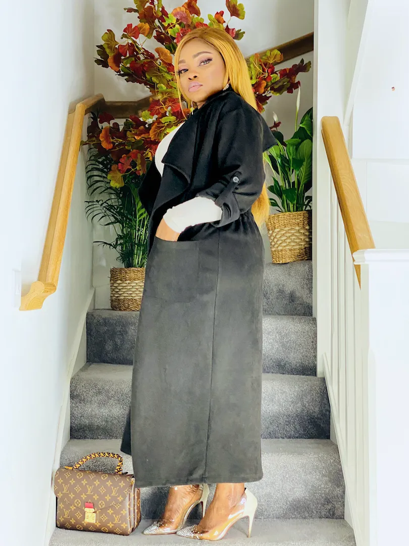 Suede Wrap Over Tie Waist Coat