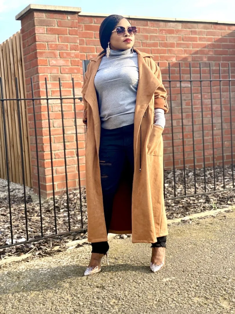 Suede Wrap Over Tie Waist Coat