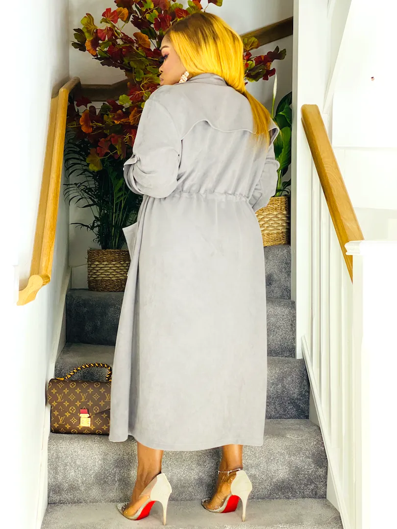 Suede Wrap Over Tie Waist Coat