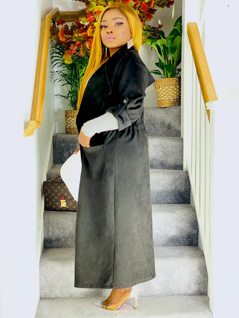 Suede Wrap Over Tie Waist Coat