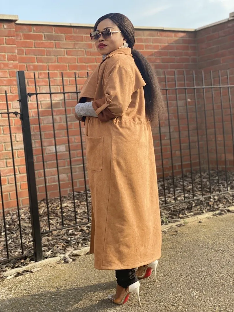 Suede Wrap Over Tie Waist Coat