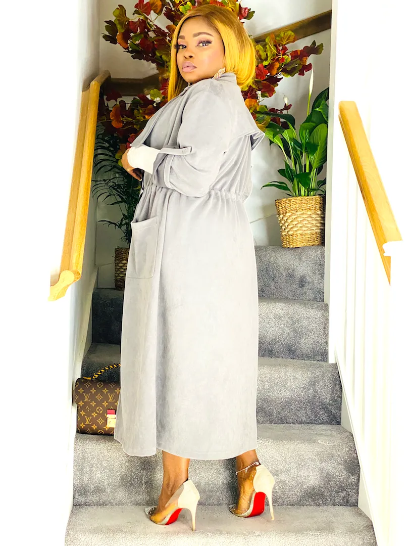 Suede Wrap Over Tie Waist Coat