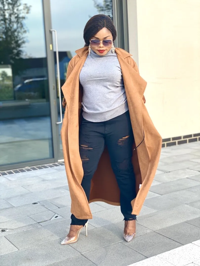 Suede Wrap Over Tie Waist Coat