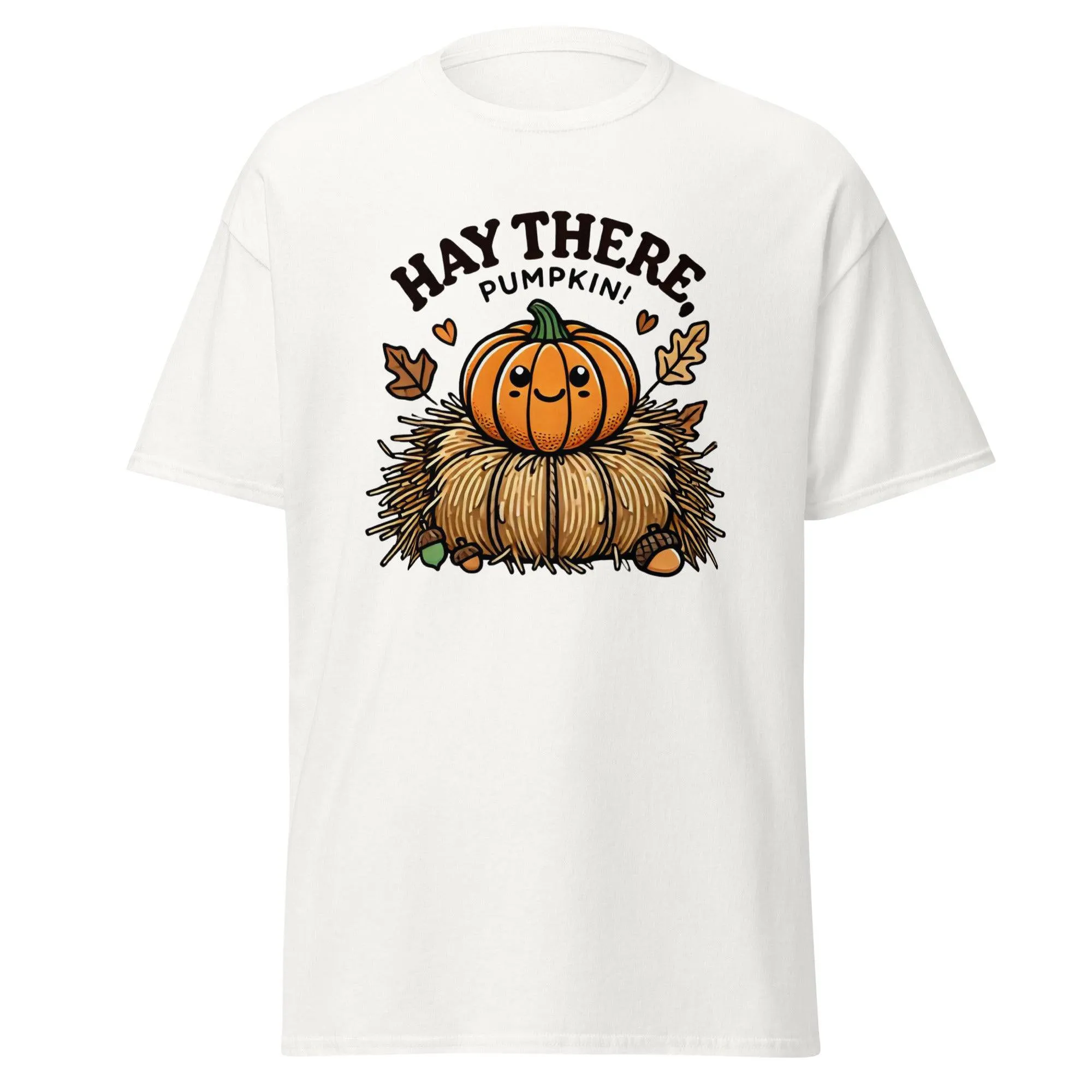 Unisex Fall Printed T-Shirt –"Hay There, Pumpkin!" – Fun Fall Tee for Pumpkin Lovers