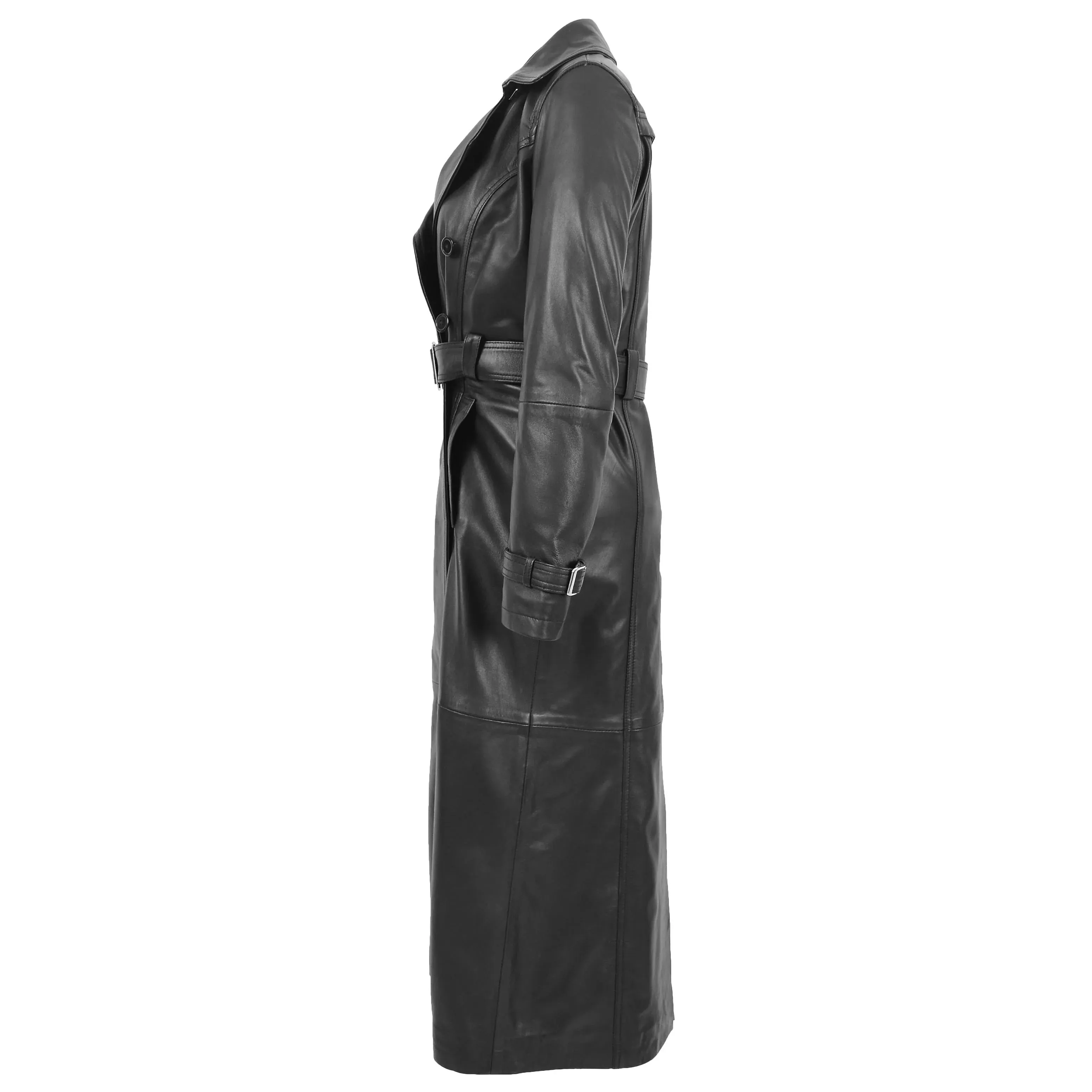Women's Black Genuine Leather Full Length Coat