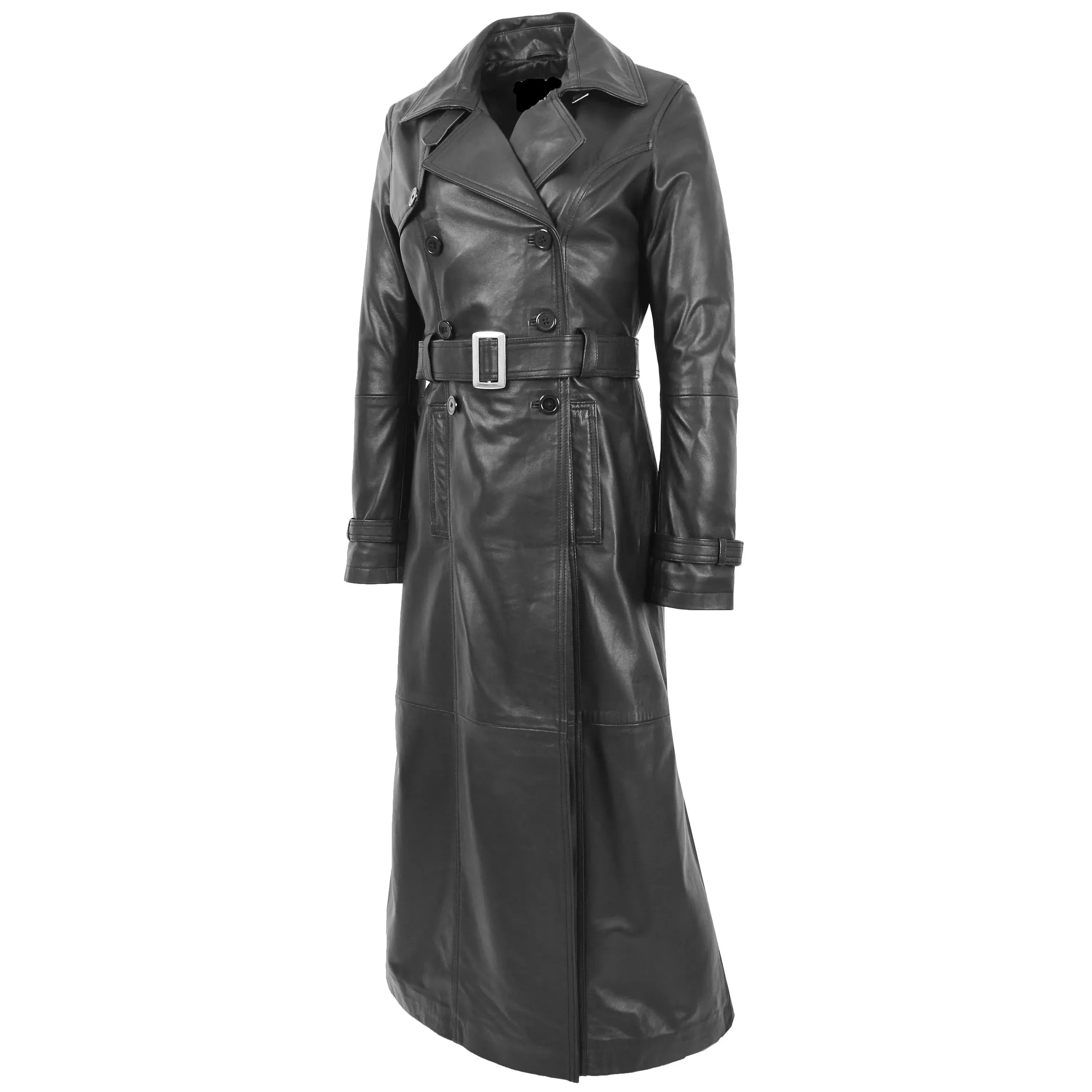 Women's Black Genuine Leather Full Length Coat