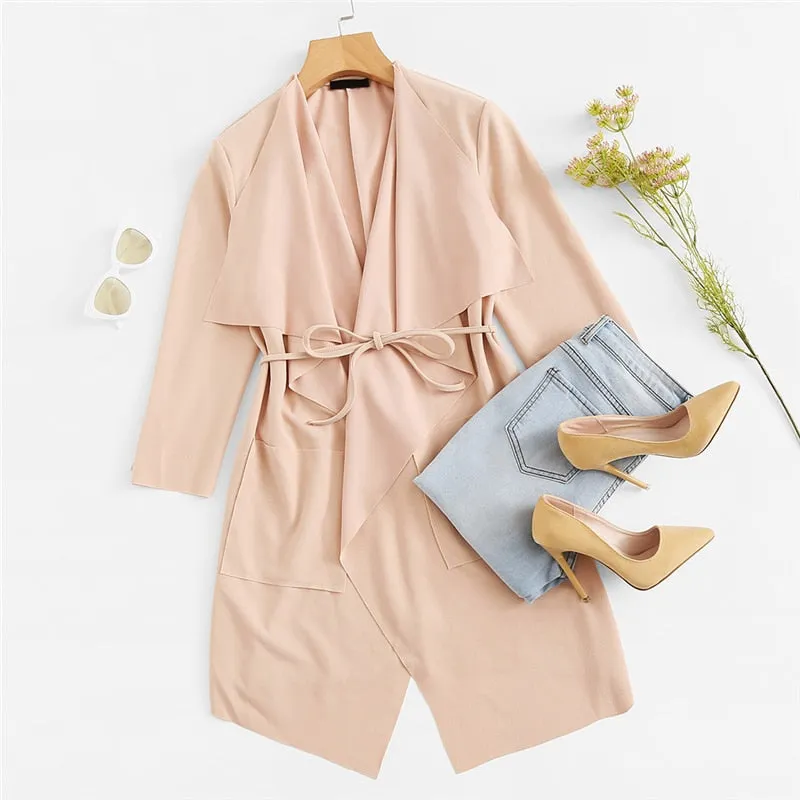 Women's Knee Length Coat With Pockets